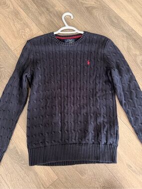 Polo by Ralph Lauren Navy Cable-Knit Crewneck Sweater with Red Pony